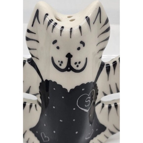 Hand Painted Pottery Cat Salt And Pepper Shakers Dorothy Steele Black & White - Picture 4 of 12